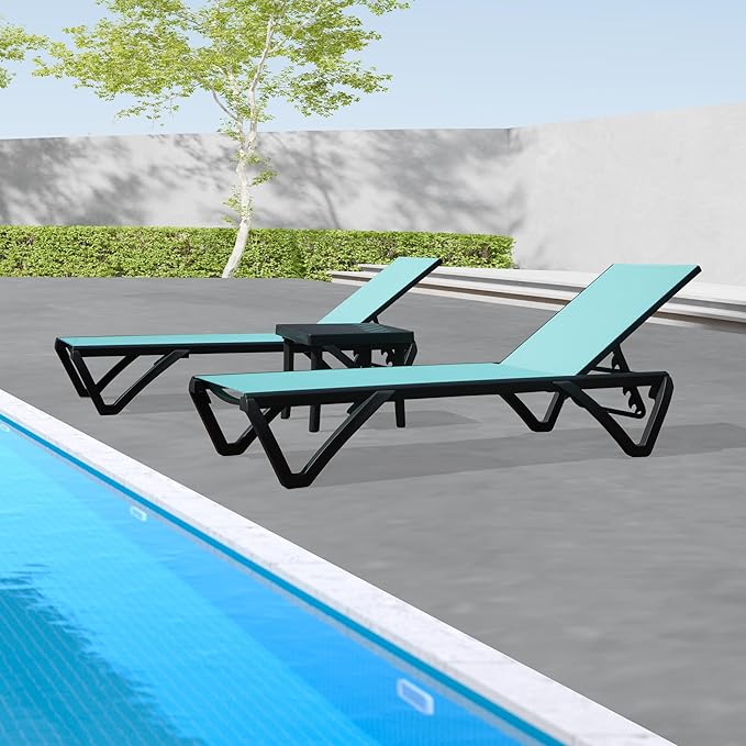 Domi Outdoor Lounge Chair, Aluminum Plastic Patio Chaise Lounge with Side Table & 5 Position Adjustable Backrest & - Photo 3
