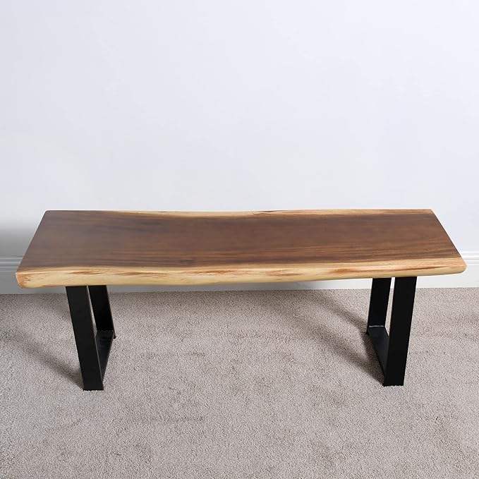 Solid Wood Bench Rectangle 47"x13"x18" H Vintage Wooden Entryway Stool Living Room End Table Rustic Live Edge Coffee Side Table Bedroom Bathroom Patio Outdoor Garden Foot Stool