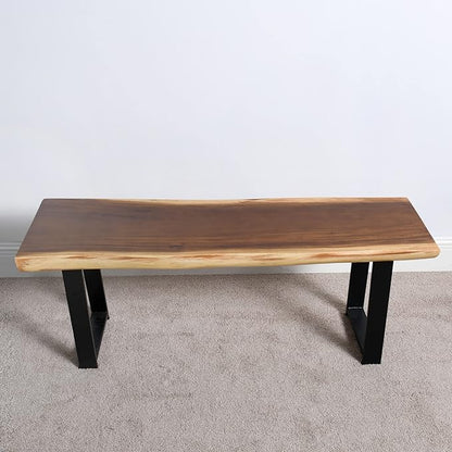 Solid Wood Bench Rectangle 47"x13"x18" H Vintage Wooden Entryway Stool Living Room End Table Rustic Live Edge Coffee Side Table Bedroom Bathroom Patio Outdoor Garden Foot Stool