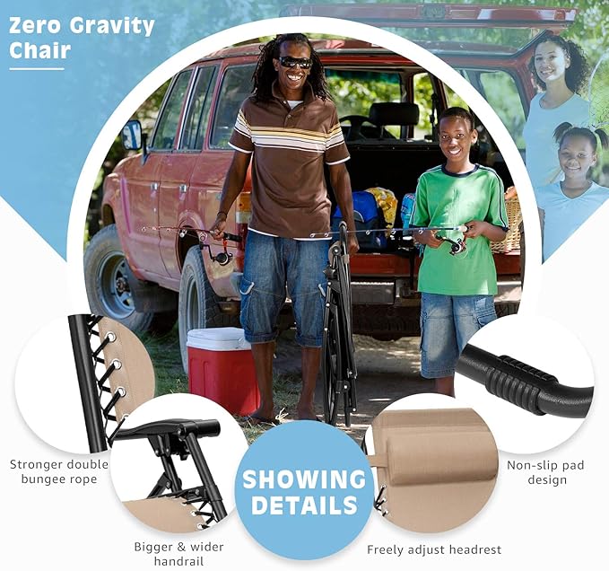 Devoko Patio Zero Gravity Chair Outdoor Folding Recliner Chairs with Table Pool Side Using Lawn Chair Sets with Pillow (Light Beige)
