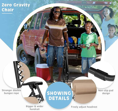 Devoko Patio Zero Gravity Chair Outdoor Folding Recliner Chairs with Table Pool Side Using Lawn Chair Sets with Pillow (Light Beige)