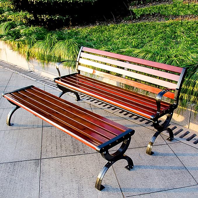 Outdoor Patio Garden Bench Park Bench, Metal Steel Frame and Anticorrosive Solid Wood Seat, Weather-Resistant Leisure Porch Chair, The Load Capacity is 880 Pounds
