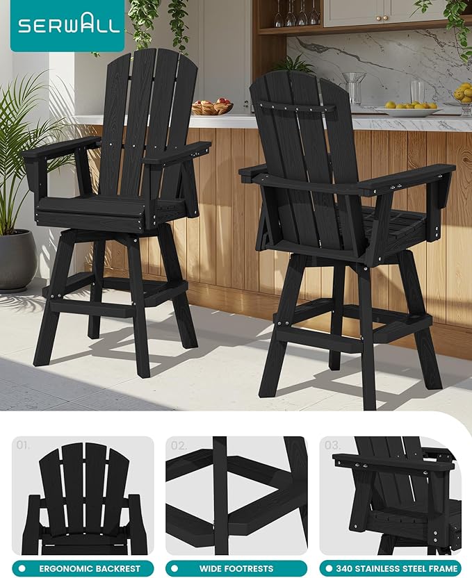 SERWALL Swivel Adirondack Bar Chair, HDPE Swivel Balcony Adirondack Chair, Outdoor Bar Height Barstoolsfor Bistro - Photo 4