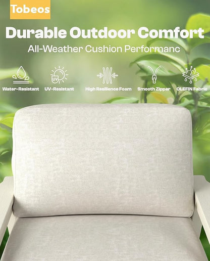 HDPE 5 Piece Patio Furniture Set, Outdoor Couch with Washable Thick Beige Cushions & Coffee Table & Side Table, Outdoor Sectional Furniture for Backyard, Deck, Lawn, Porch (White Frame)