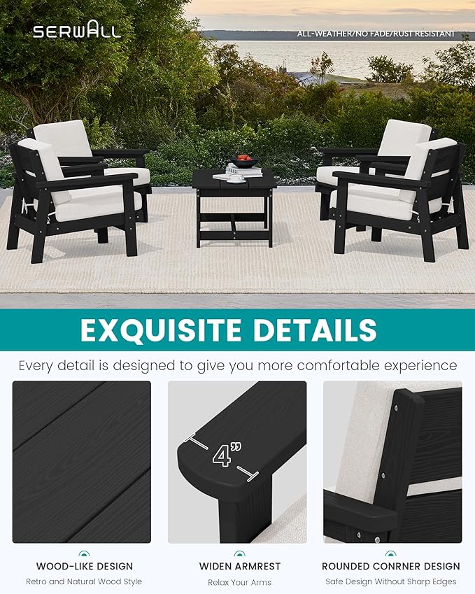 SERWALL Outdoor Patio Furniture Set, 5 Piece HDPE Patio Conversation Sets - Photo 4