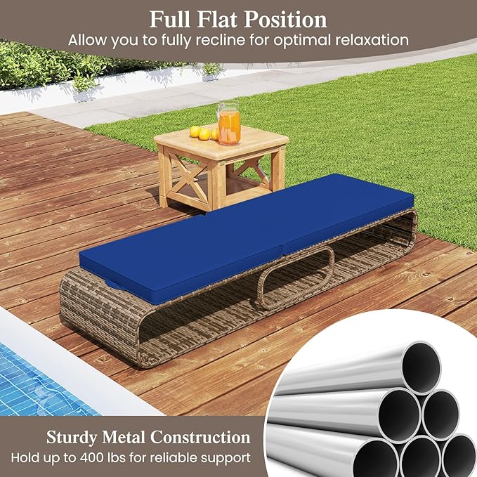Tangkula Outdoor Chaise Lounge Chair Set of 2, 7-Position PE Wicker Patio Reclining Sun Lounger with Adjustable Backrest, Cushion and Storage, Pool Sunbathing Recliner for Poolside, Backyard (Navy)