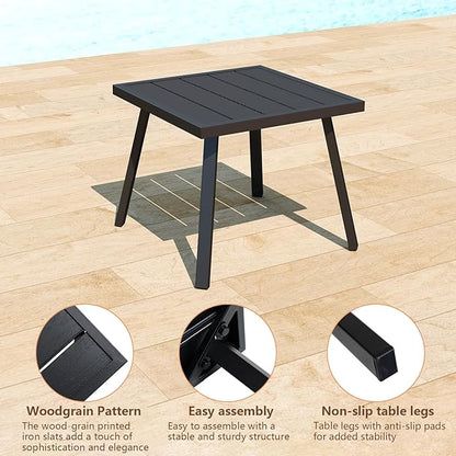 C-Hopetree Small Metal Outdoor Coffee Side Table for Outside Patio, Square, Black