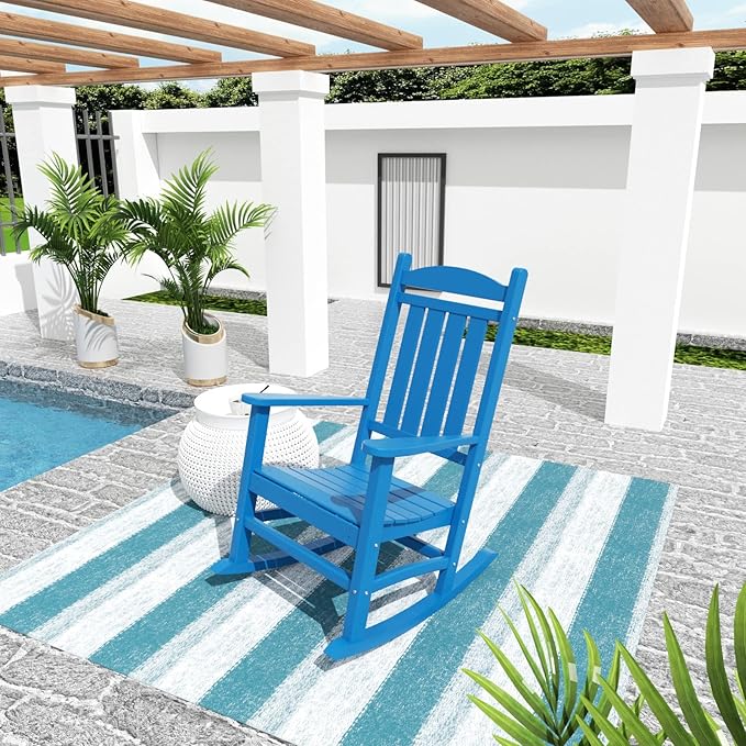 WO Home Furniture Patio Rocking Chair Farmhouse Outdoor HDPE UV Weather Resistant (Pacific Blue)