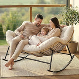 SWITTE Oversized Double Rocking Papasan Chair, Outdoor Wicker Egg Loveseat with Thick Cushion - Photo 4