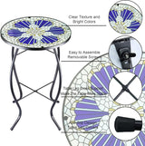 12 Inch Small Outdoor Side Table with Blue Morning Glory, Glass Mosaic Patio Table Indoor - Photo 4