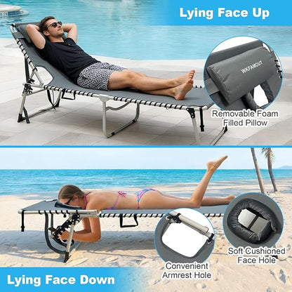 Backpack Sun Tanning Chair with Face Hole & Beach Table, 5-Position Adjustable Folding Lounge Chair Outdoor for Lawn Patio Garden