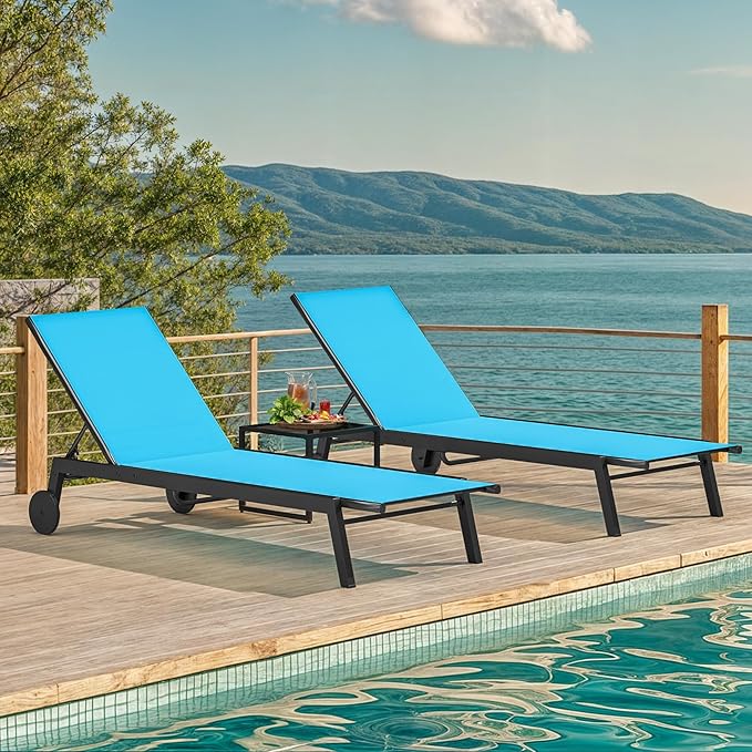 DWVO Outdoor Chaise Lounge Set, 2 Patio Chaise Lounge Chairs with Side Table - Photo 7
