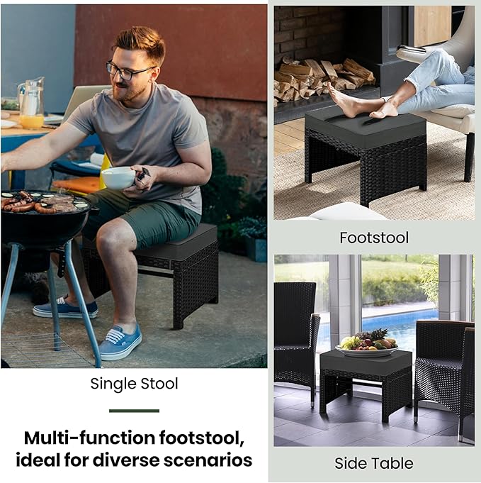 Yaheetech Wicker Ottomans, Set of 2 Footrest with Removable Cushion - Photo 7