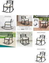 Metal Rocking Chair with Cushion and Footrest, Outdoor Rocking Bench for Patio, Garden, Cast Iron Patio Rocker - Photo 4