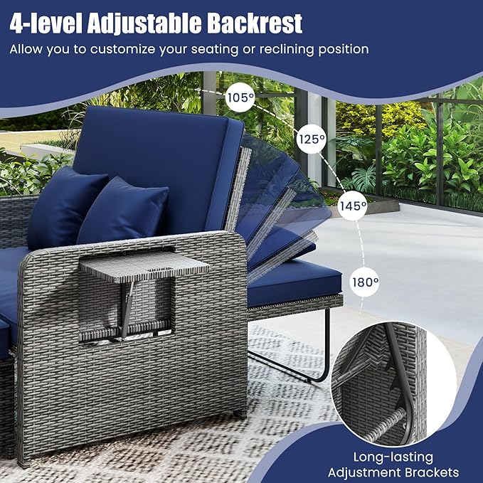 Tangkula Patio Rattan Daybed with 4-Level Adjustable Backrest - Photo 5