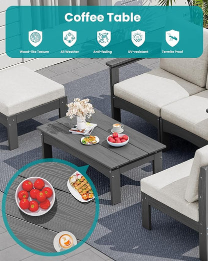 SERWALL 3 Pieces Patio Sofas, All-Weather Outdoor Couch Sectional Set, Patio Conversation Set with Cushions and Coffee Table for Balcony, Garden, Backyard, Poolside, Grey Frame with Khaki Cushion