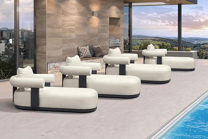 PURPLE LEAF Outdoor Chaise Lounge Set of 4 Chair Modern Aluminum Lounger Daybed with Lumbar Pillow and Armrest for Patio Poolside Beach Sunbathing Deck, White