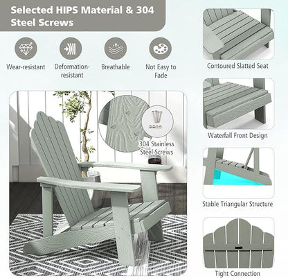 Tangkula Oversized Adirondack Chair, Patio Lounge Chairs w/Adjustable Cup Holder, HIPS Armchairs Slatted Chair, Outdoor Weather Resistant Fire Pit Chair for Deck Backyard Garden Porch (4, Light Grey)