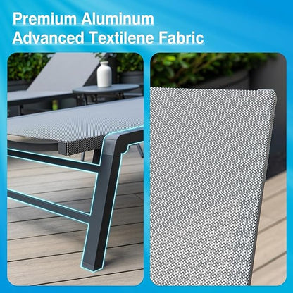 Aluminum Chaise Lounge Chair Outdoor, Foldable Patio Lounge Chair 2 Sets with Table Assemble-Free, Pool Lounge Chairs with 5 Adjustable Backrest, Outdoor Lounge Chairs for Outside Poolside Grey