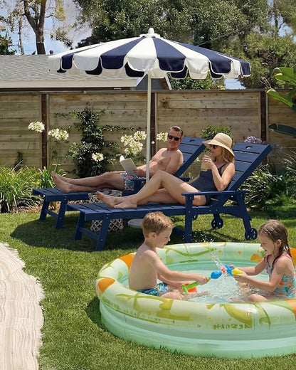 YEFU Lounge Chair Outdoor Set of 4: Outdoor Chaise Lounge with 5-Level Adjustable Backrest, Cup Holders & Wheels, All-Weather Resistance Chaise Lounge for Outside/Patio/Beach/Deck, Navy Blue