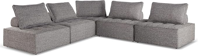Signature Design by Ashley Bree Zee Symmetrical Modern 5-Piece Outdoor Modular Seating with Tufted Cushion, Gray
