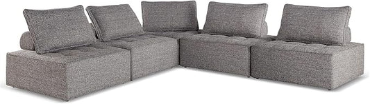 Signature Design by Ashley Bree Zee Symmetrical Modern 5-Piece Outdoor Modular Seating with Tufted Cushion, Gray
