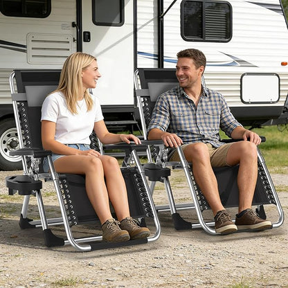 Slendor Zero Gravity Chair, Zero Gravity Lounge Chair with Upgraded Lock and Removable Cushion, Reclining Camping Chair with Cup Holder, Headrest for Indoor Outdoor, Gray