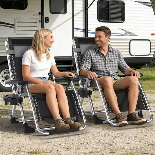 Slendor Zero Gravity Chair, Zero Gravity Lounge Chair with Upgraded Lock and Removable Cushion, Reclining Camping Chair with Cup Holder, Headrest for Indoor Outdoor, Gray