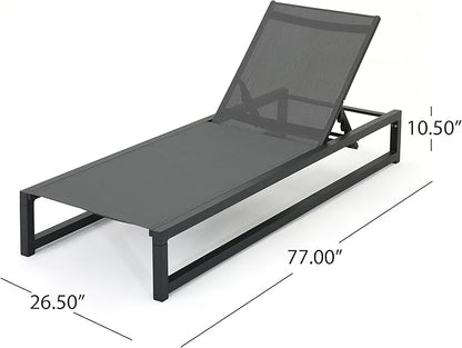 Christopher Knight Home Modesta Outdoor Aluminum Framed Chaise Lounges with Mesh Body, 2-Pcs Set, Black Finish / Grey Mesh