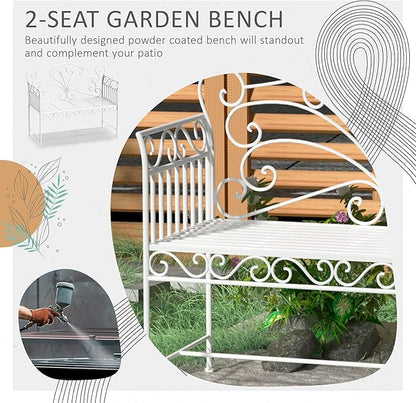Outsunny 43" Garden Bench, Outdoor Patio Bench with Armrests, Metal Porch Bench for Backyard, Poolside, Lawn, Cream White