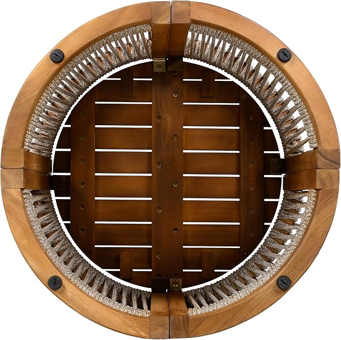 Christopher Knight Home Viktor Acacia Wood Outdoor Side Table, Patio Round Coffee Table with Woven Rope Accents, Table for Patio Furniture Set, Elegant Slatted Design, Weather-Resistant, Teak