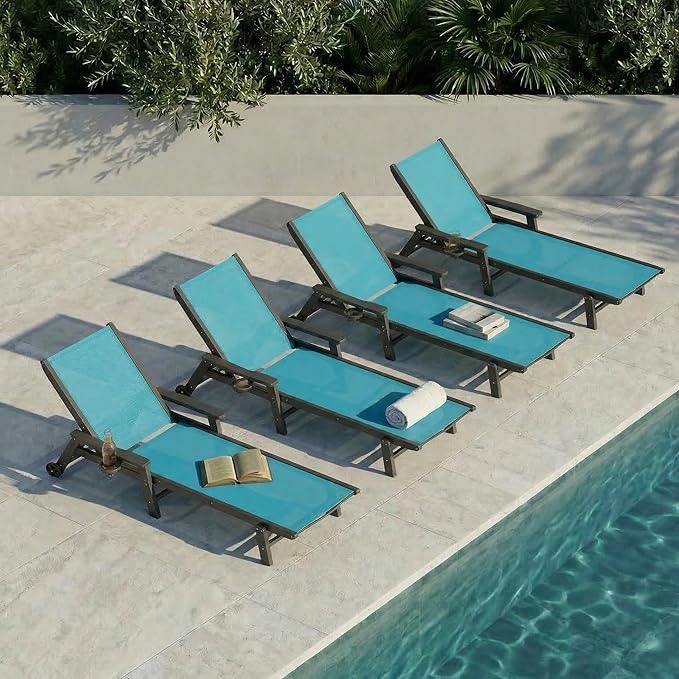 Patio Chaise Lounge Chair with Wheels & Cup Holder - Photo 4