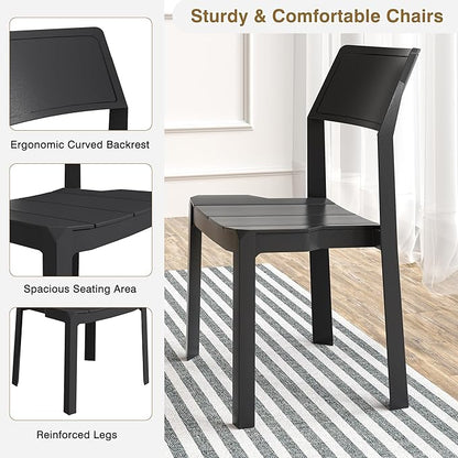 VECELO Plastic Dining Chairs Set of 4, Stackable Patio Chairs for Indoor & Outdoor Use, No Assembly Required, Black