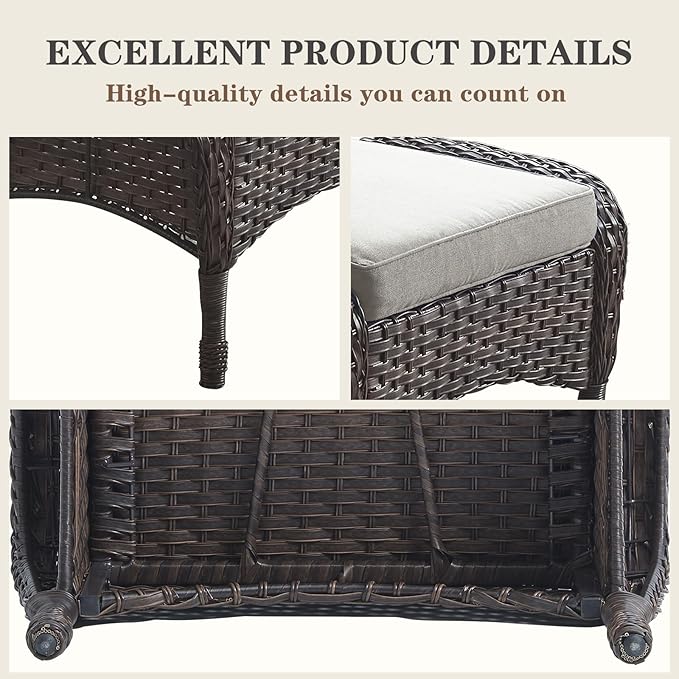 Belord Outdoor Ottomans for Patio Foot Rest - 25 Inch PE Wicker Foot Stool Set of 2 with Removable Cushions for Patio Furniture Sets,All Weather Rattan Ottoman for Balcony Deck Brown