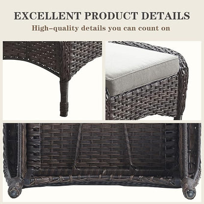 Belord Outdoor Ottomans for Patio Foot Rest - 25 Inch PE Wicker Foot Stool Set of 2 with Removable Cushions for Patio Furniture Sets,All Weather Rattan Ottoman for Balcony Deck Brown