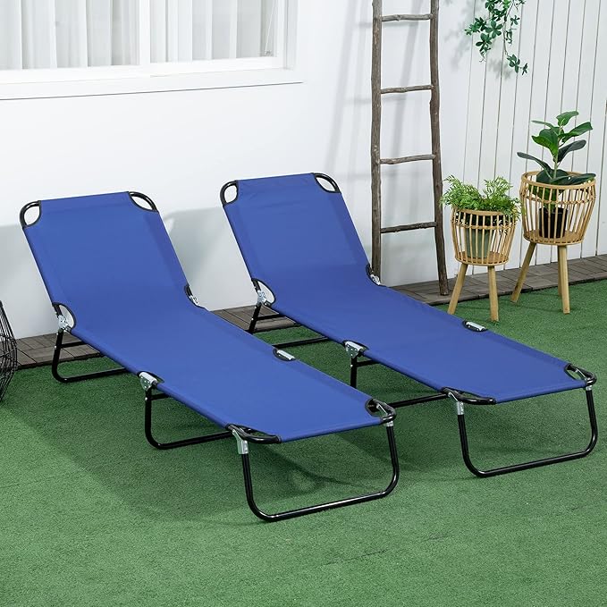 Outsunny 2 Piece Folding Chaise Lounge Pool Chairs, Outdoor Sun Tanning Chairs with 5-Level Reclining Back - Photo 9
