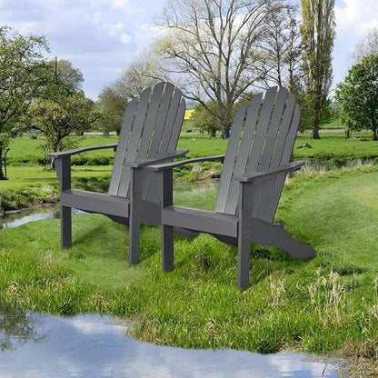 RELAX4LIFE Adirondack Chairs Set of 2, Acacia Wood Adirondack Lounge Chair, Weather Resistant Outdoor Chair for Patio Garden Porch Deck, 350 LBS Weight Capacity, Wooden Fire Pit Chairs (2, Grey)