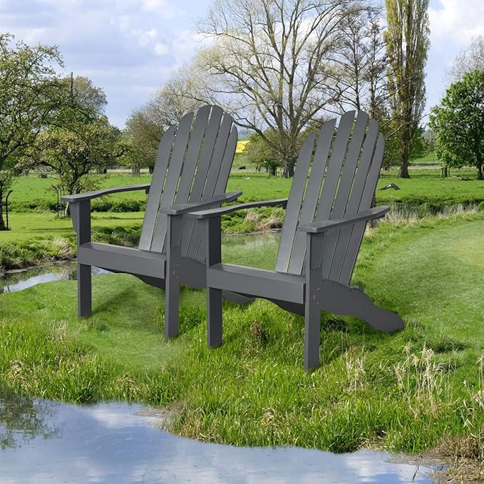 Giantex Adirondack Chair Set of 4 Acacia Wood Outdoor Chairs with 350 lbs Weight Capacity, Lounge Chair Armchair for Yard, Patio, Garden, Poolside, Balcony, Deck Fire Pit Chairs, Gray