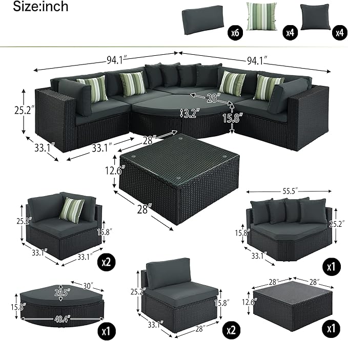 Quarte 7 Piece Outdoor Patio Furniture Sofa Sets - Photo 3