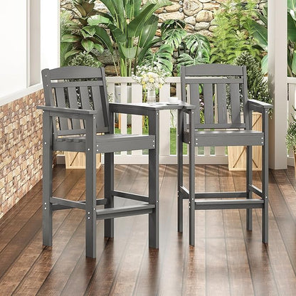 Soohow Tall Adirondack Chairs Set of 2, HDPE Adirondack Bar Stools with Connecting Tray, Bar Height Adirondack Chair Patio Barstool, Ideal All Weather Tall Patio Chair for Balcony, Poolside, Backyard