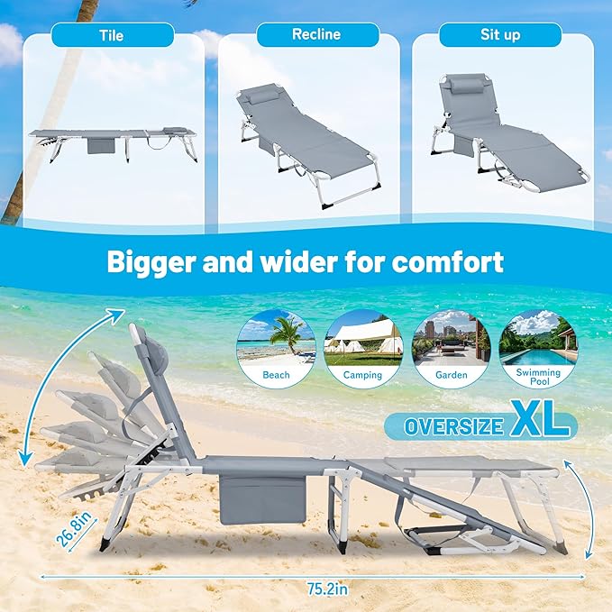 3-in-1 Oversized Sun Tanning Chair with Mat & Face Hole - Photo 3