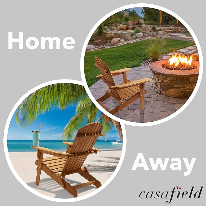 Casafield Folding Adirondack Chair, Cedar Wood Outdoor Fire Pit Lounge Chairs for Patio, Deck, Yard - Photo 4