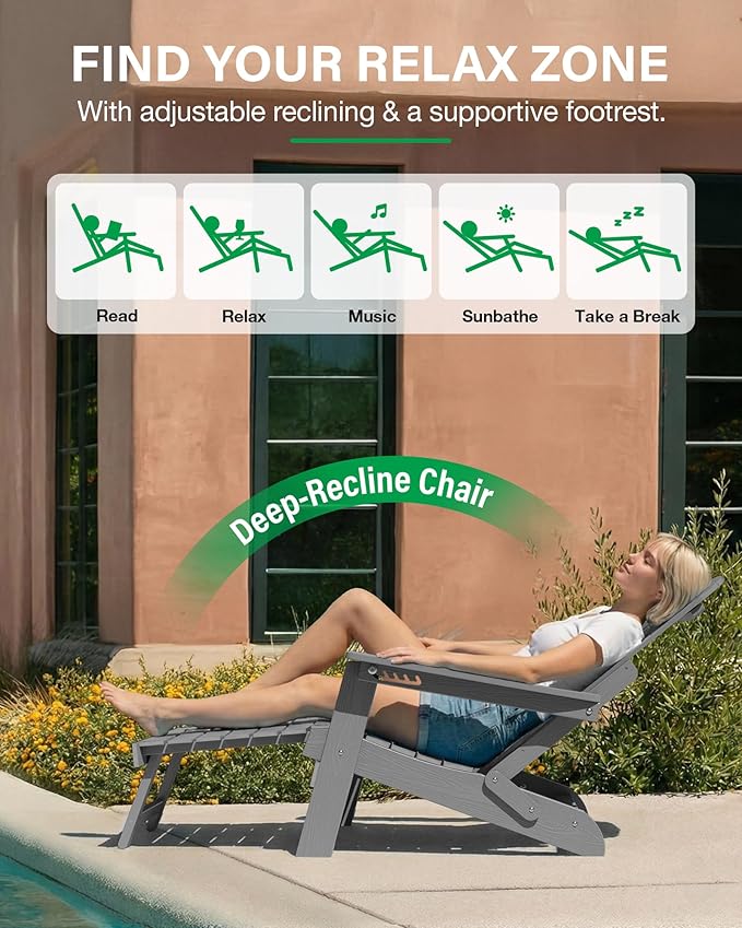 YEFU Adjustable Adirondack Chair with Retractable Ottoman Set of 8,Folding Adirondack Chair with Cup-Holder, Outdoor Chairs with Footrest,Weather Resistant Fire Pit Chairs,for Patio Lawn