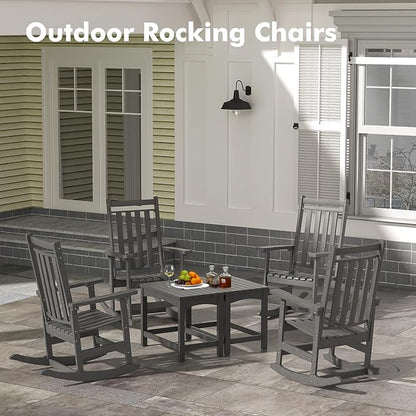 Oversized Outdoor Rocking Chair,All Weather Rocker Chair with More Comfortable Seat Panel for Porch Patio Outside(Grey)