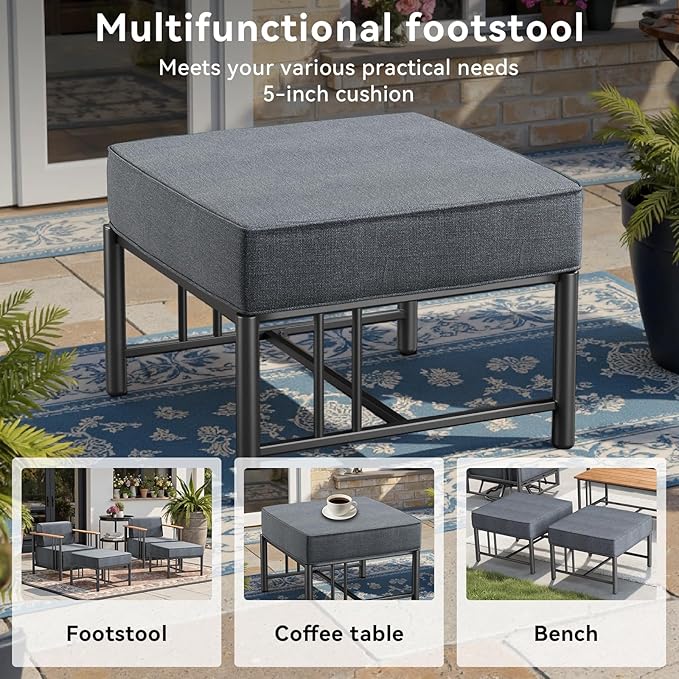 10-inch Thick Cushion Outdoor Furniture Set of 5, Patio Chair Set with Sofa,Wood Grain armrests, trapezoidal backrest - Photo 8