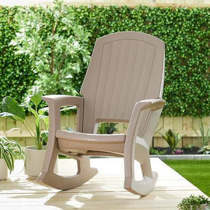 Semco Plastics Rockaway Heavy Duty Polyethylene All Weather Outdoor Rocking Chair with Backrest and Armrests for Porch, Deck and Patio, Taupe