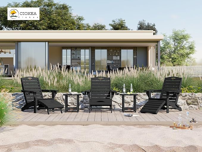 Ciokea Folding Adirondack Chair with Retractable Ottoman Fire Pit Patio Chair with Pull Out Foot Rest Weather Resistant - Photo 8