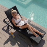 Set of 6 Outdoor Chaise Lounge Chairs with Wheels, Pull-Out Side Table, 5-Position Adjustable Backrest - Photo 5