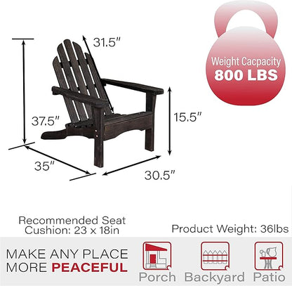 Amish Casual Heavy Duty Adirondack Chair in Semi-Solid Black Stain - Authentic Amish Craftmanship from Treated Pine, Outdoor Chair Made in The USA, 800 Lb Weight Capacity