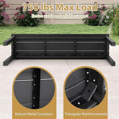 Giantex 55" HDPE Outdoor Bench, 2-3 People Weatherproof Backless Patio Garden Bench with 750 Lbs Capacity, Fade Resistant Outside Seating Furniture, Loveseat for Porch, Yard, Park (2,Black)